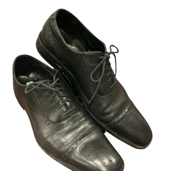 Joseph Abboud "Chase" Black Leather Cap Toe Brogue Oxford Shoes 11.5 - Picture 2 of 14